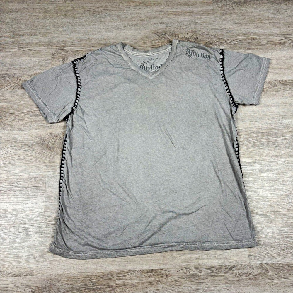Affliction Standard Series Mens 2XL Gray Logo V-Neck Short Sleeve T-Shirt Grunge